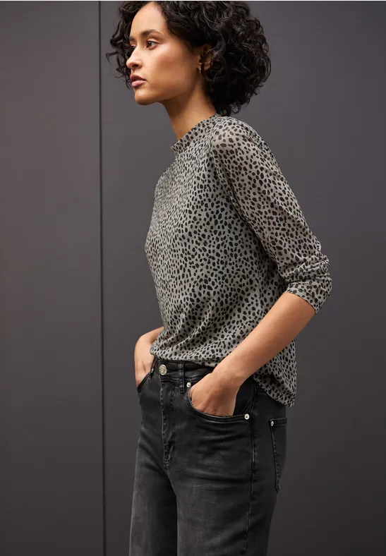 STREET ONE Shirt met lange mouwen in transparante mesh-kwaliteit en leo-patroon