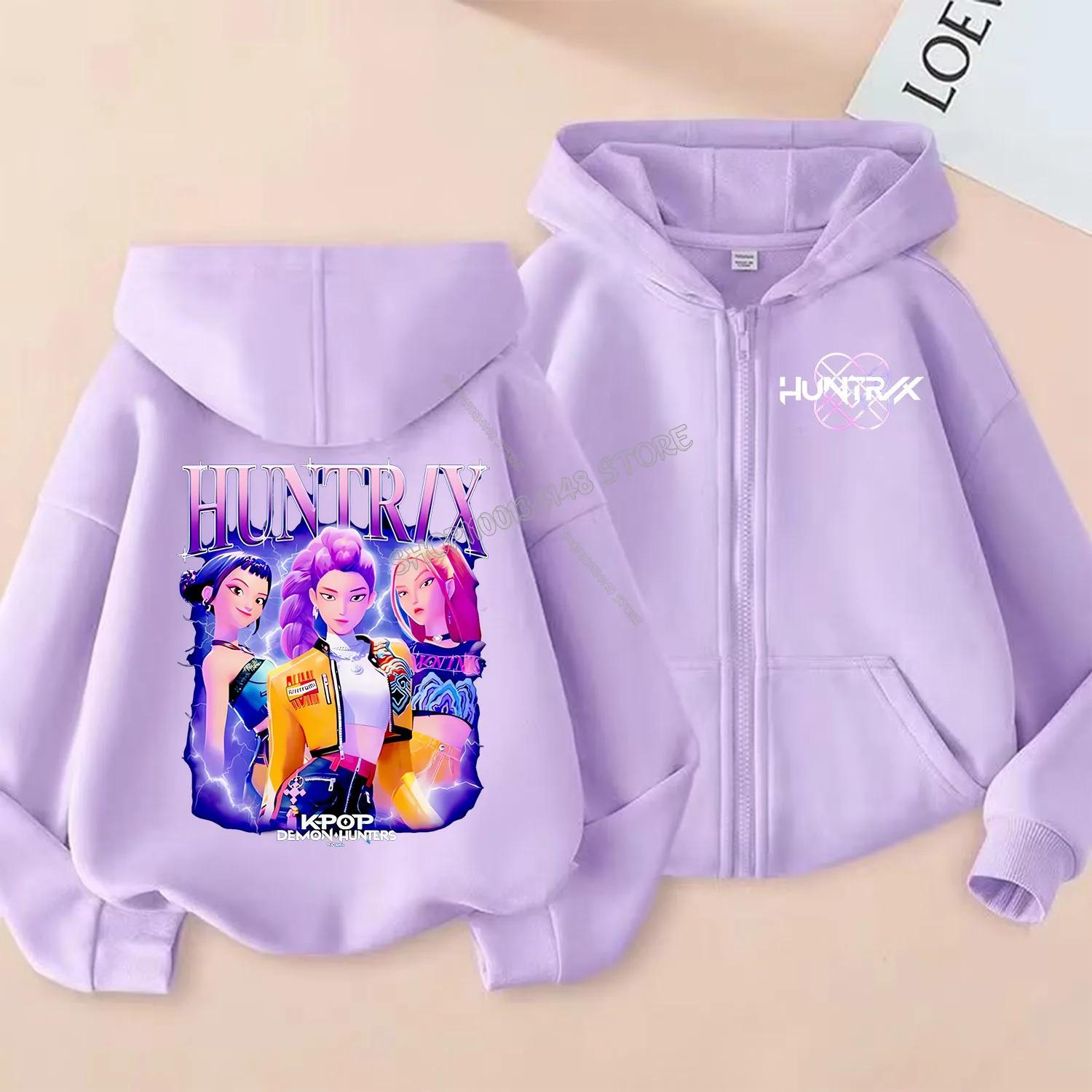 Trendy Frontline KPop Demon Hunters Rits Hoodie Cartoon Meisjes Jas Mode Dunne Kleding Paars Herfst Hoodie Jas Kinderen Anime Sweatshirt Cadeau 150