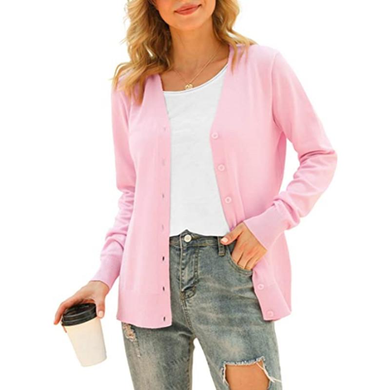 Laiyin Basic vest met lange mouwen, knoopsluiting voor dames, trui, gebreide jas, tops, bovenkleding XXXL roze