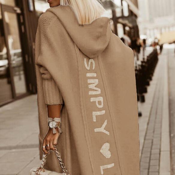 LINGCHEN2 Herfst en winter Nieuwe capuchon losse gebreide middellange vestjas XL kaki