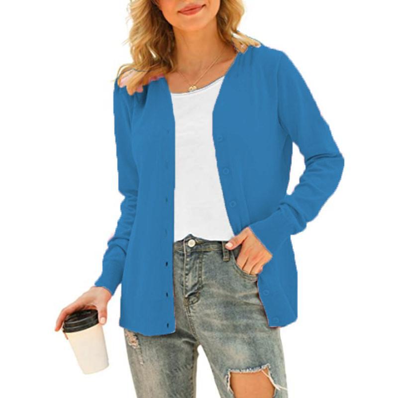 Laiyin Basic vest met lange mouwen, knoopsluiting voor dames, trui, gebreide jas, tops, bovenkleding XXL meer blauwe kleur