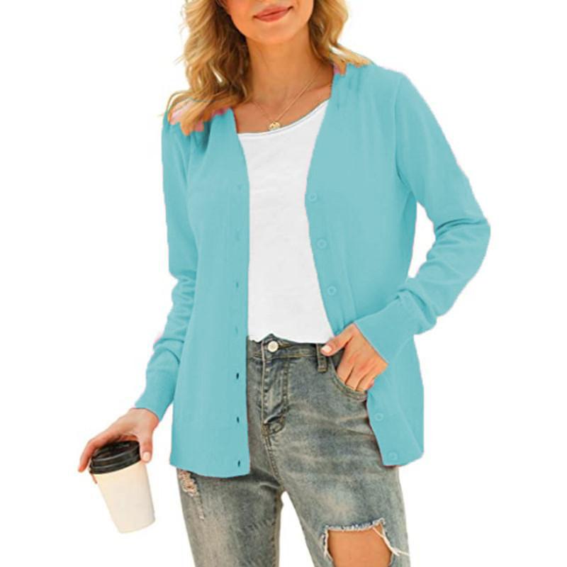 Laiyin Basic vest met lange mouwen, knoopsluiting voor dames, trui, gebreide jas, tops, bovenkleding XXL lichtgroene kleur