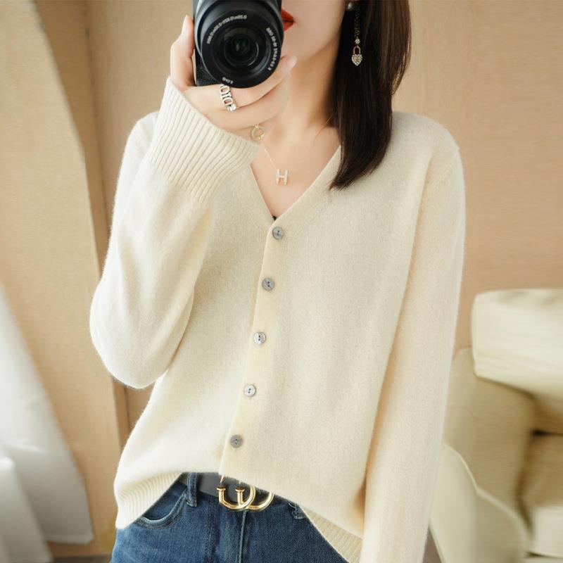 CANVAUS Vrouwen Vesten Herfst Winter Single Breasted Knitwears Lange Mouw V-hals Gebreid Vest Koreaanse Mode Lente Casual Trui XXL beige