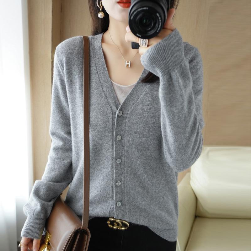 CANVAUS Vrouwen Vesten Herfst Winter Single Breasted Knitwears Lange Mouw V-hals Gebreid Vest Koreaanse Mode Lente Casual Trui XXL grijze kleur