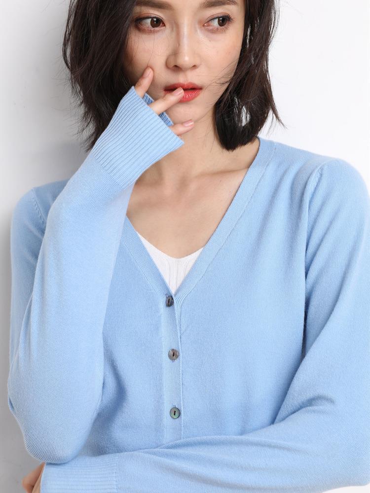 CANVAUS Vrouwen Vesten Herfst Winter Single Breasted Knitwears Lange Mouw V-hals Gebreid Vest Koreaanse Mode Lente Casual Trui XL hemelsblauwe kleur