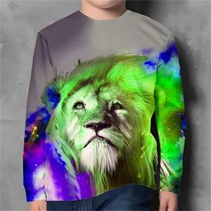 HerSight Herfstkleding voor jongens Kinderen Kids 3d Dierenprint Koreaans T-shirt met lange mouwen Jongen Meisjes T-shirt 4-12 jaar T-shirts 130