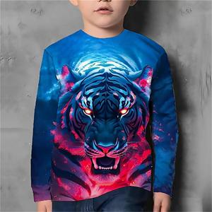 HerSight Herfstkleding voor jongens Kinderen Kids 3d Dierenprint Koreaans T-shirt met lange mouwen Jongen Meisjes T-shirt 4-12 jaar T-shirts 130