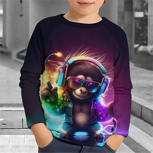 HerSight Herfstkleding voor jongens Kinderen Kids 3d Dierenprint Koreaans T-shirt met lange mouwen Jongen Meisjes T-shirt 4-12 jaar T-shirts 130