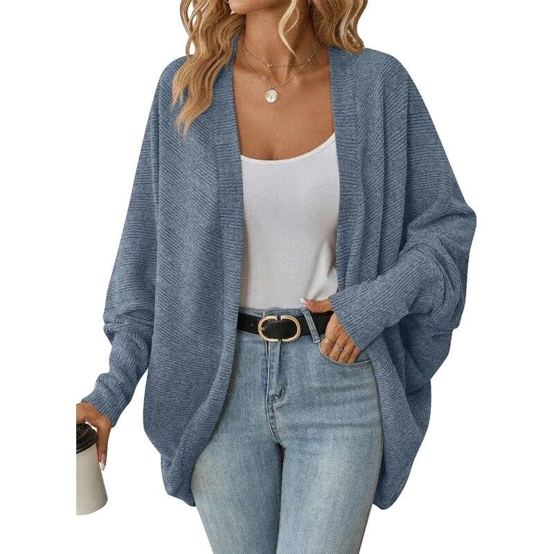 Fashion best clothes 2023 Herfst/Winter Dikke V-hals Jas Mode Vleermuismouwen Lange Mouw Cardigan Casual Open Steek Losse Gebreide Jas Trui 30076 L blauw