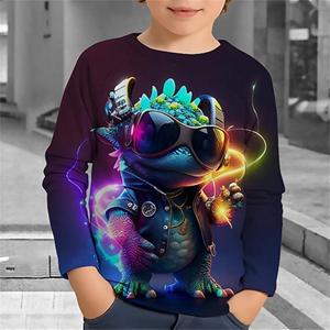 HerSight Herfstkleding voor jongens Kinderen Kids 3d Dierenprint Koreaans T-shirt met lange mouwen Jongen Meisjes T-shirt 4-12 jaar T-shirts 130
