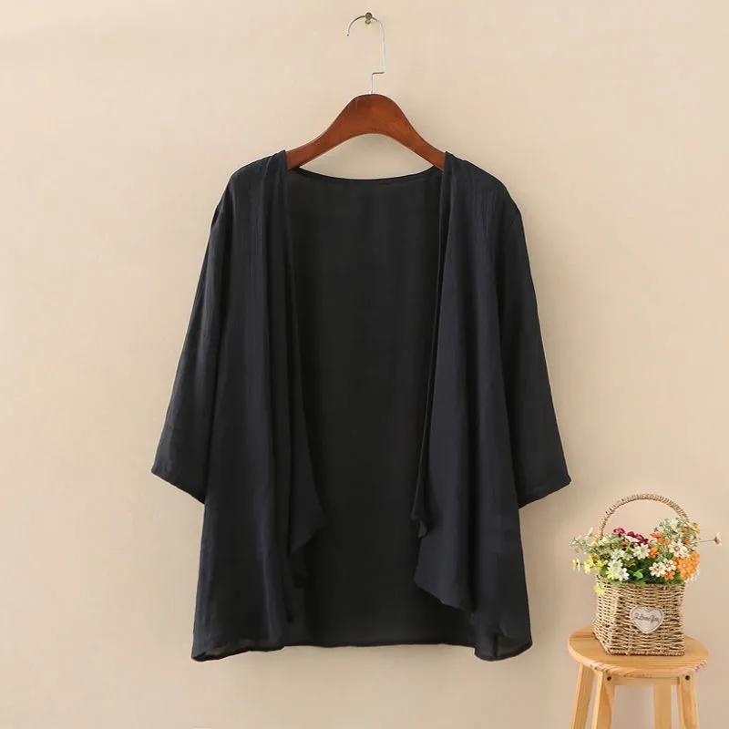 WTEMPO Dames Zomer Effen Kleur Cardigan Tops Effen Kleur Losse 3/4 Mouw Dunne Strandkleding Cover Ups Blouse Tops Vleermuismouwen Blouse One Size zwart