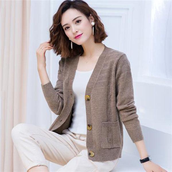 WTEMPO Lente en herfst gebreide vest jas mode korte jas pure kleur eenvoudige stijl vrouwelijke trui S