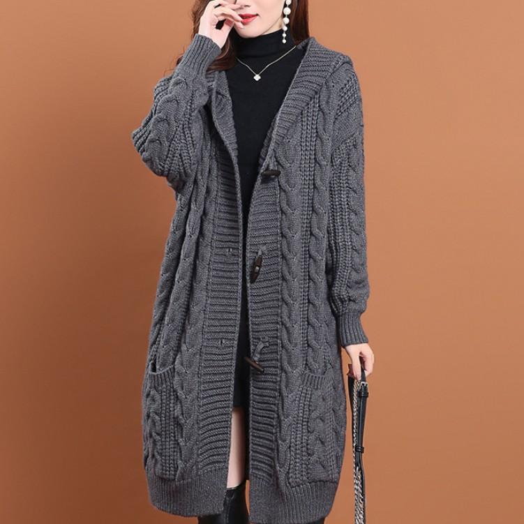 WTEMPO Dames Trui Jassen Effen Losse Rechte Lange Cardigan met Zakken Dikke Truien voor Vrouwen Casual Streetwear Winter One Size