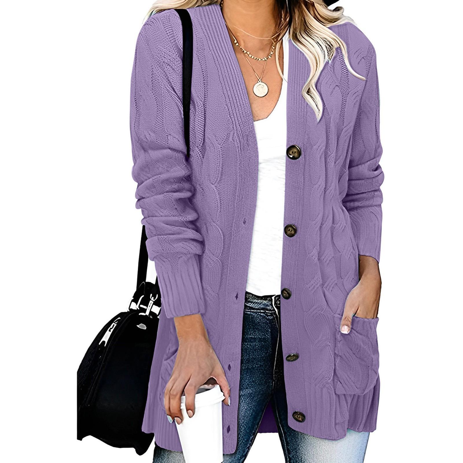 YiGeiWoLiGiaoGiao Dames Casual Gebreide Cardigan Trui Effen Kleur Enkelrijs Jas Jas XXL paars