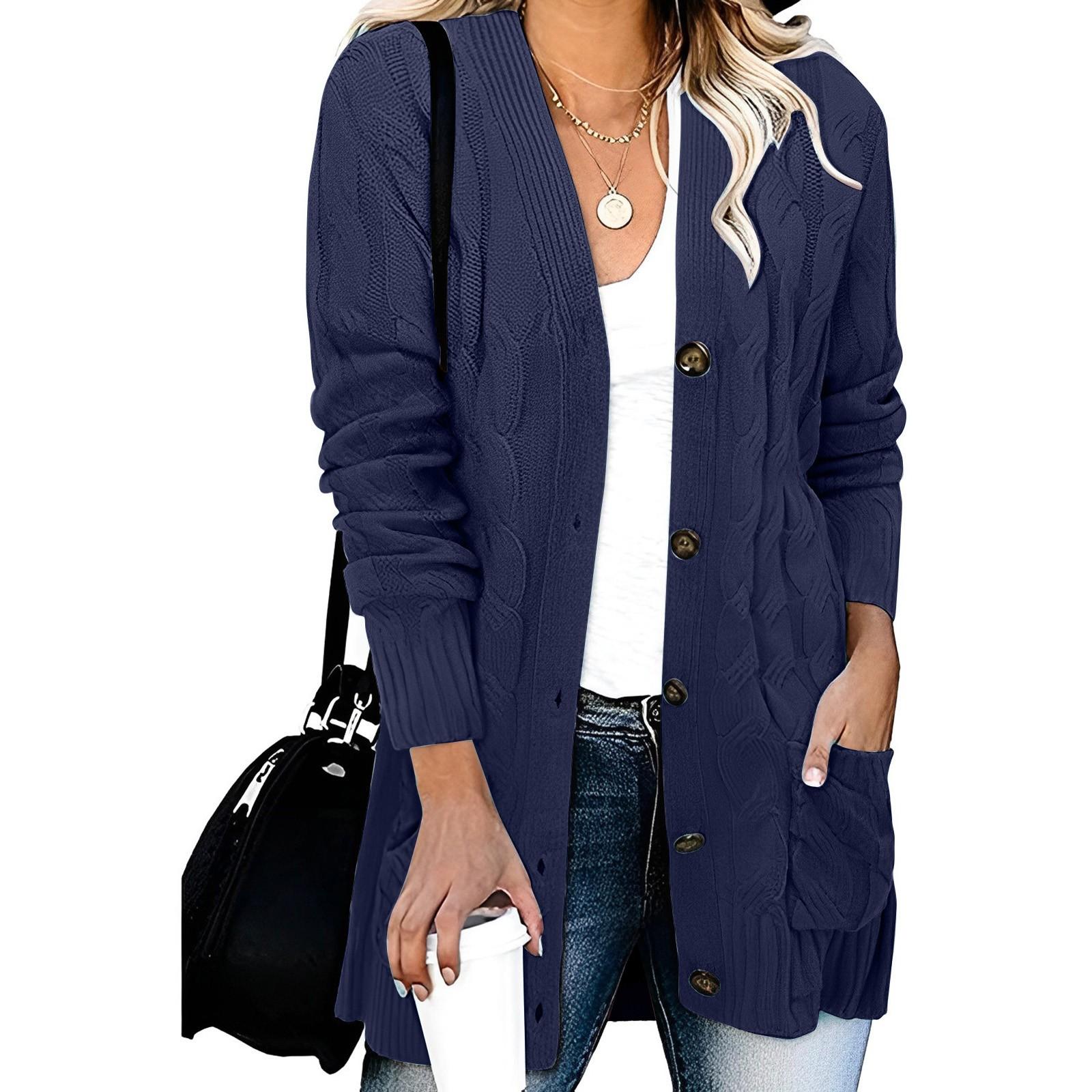 Xingben Two Dames Casual Gebreide Cardigan Trui Effen Kleur Enkelrijs Jas Jas L Vloot