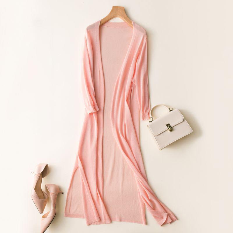 LIngzhi Mode Lente Zomer Zonbeschermingskleding Dames Lange Vest Gebreide Trui Dames Jas Jas Dames Bovenkleding M roze