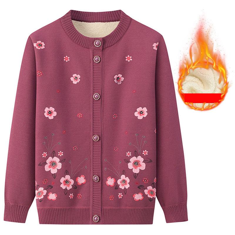 WTEMPO Moeders wintertrui vest Middelbare en oude vrouwen Grootmoeders pluche verdikte lente en herfst oude dame jas 3XL donkerroze kleur