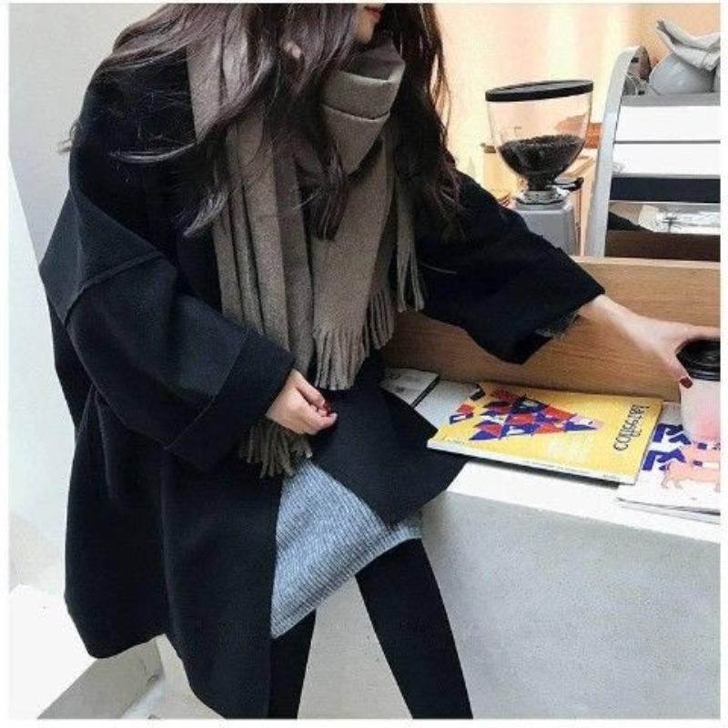 WTEMPO Grote maten dames herfst en winter wollen trenchcoat losse wollen jas vest 2XL zwart