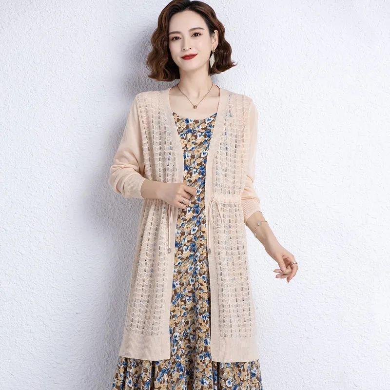 WTEMPO Middellange Gebreide Zomer Cardigan Jas van IJszijde, Losse Top, Dunne Gesneden Gehaakte Sjaal voor Zonbescherming L