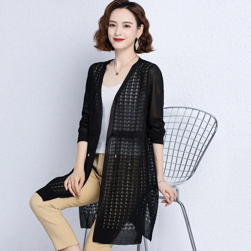 WTEMPO Middellange Gebreide Zomer Cardigan Jas van IJszijde, Losse Top, Dunne Gesneden Gehaakte Sjaal voor Zonbescherming 3XL