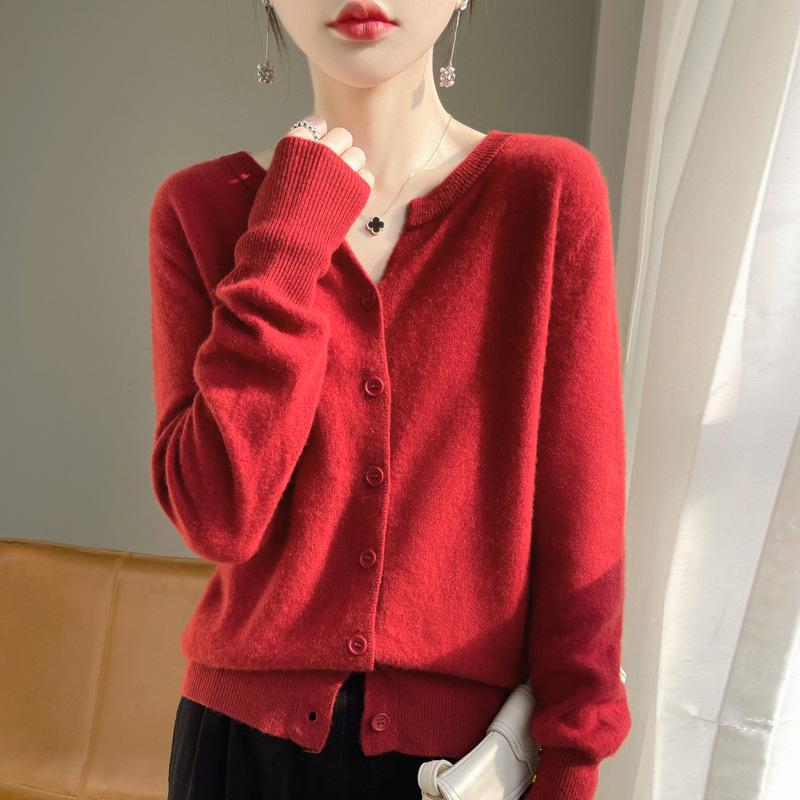 StrideBox 2024 Dames Kasjmier Cardigan met V-hals: Veelzijdige trui met lange mouwen voor lente en herfst XL