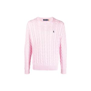 Ralph Lauren Polo  SS22 Effen Kleur Logo Geborduurd Kabelgebreid Trui met Ronde Hals Heren trui Roze 710775885-027 L