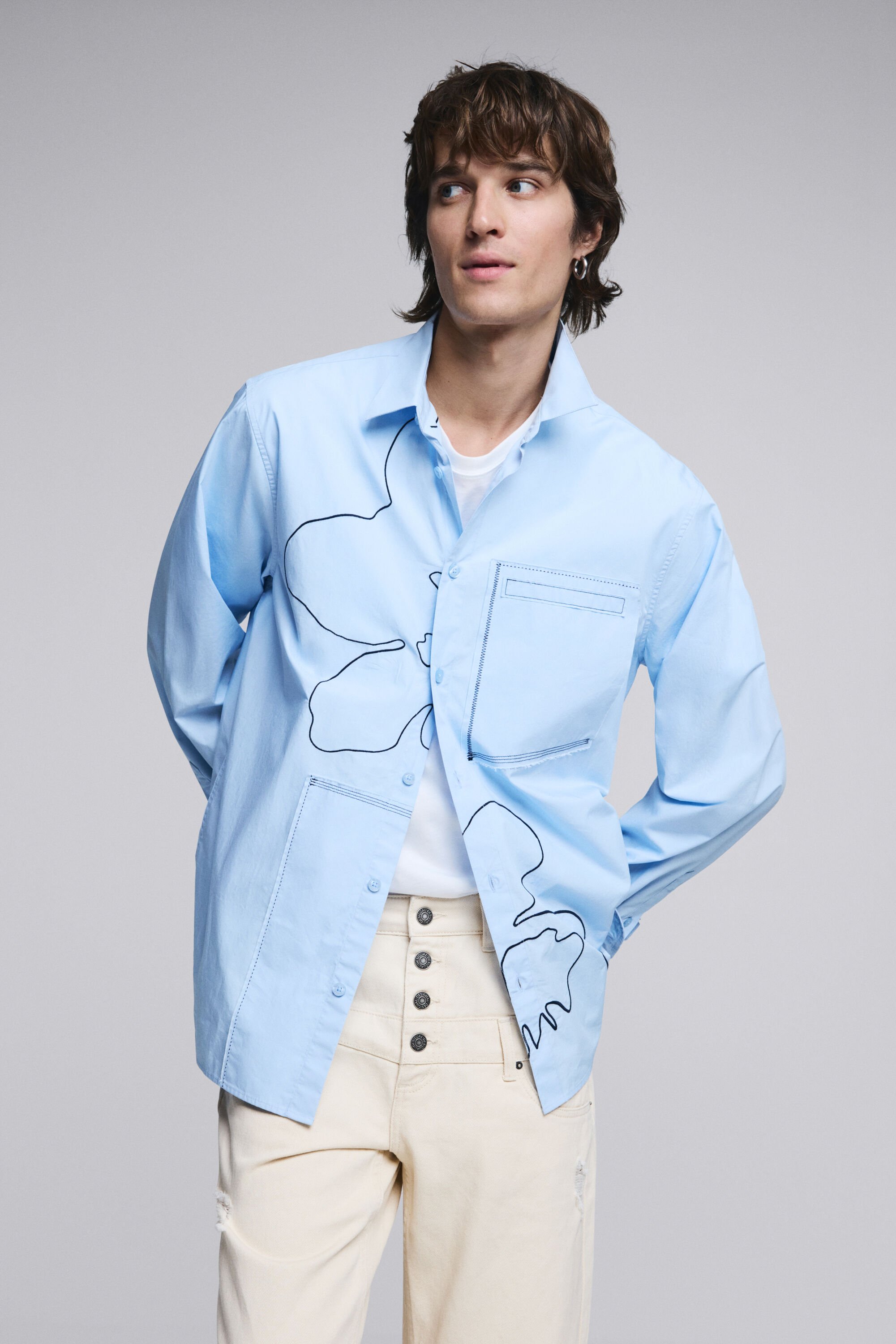 Desigual Geborduurde gestikte blouse - BLUE