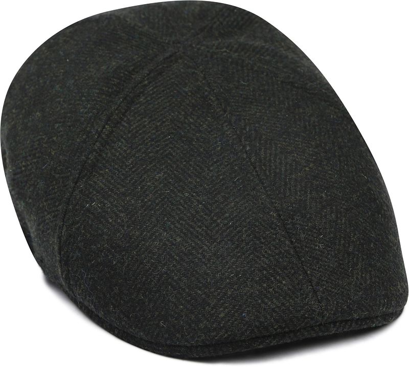 Suitable Flat Cap Wool Herringbone Donkergroen -
