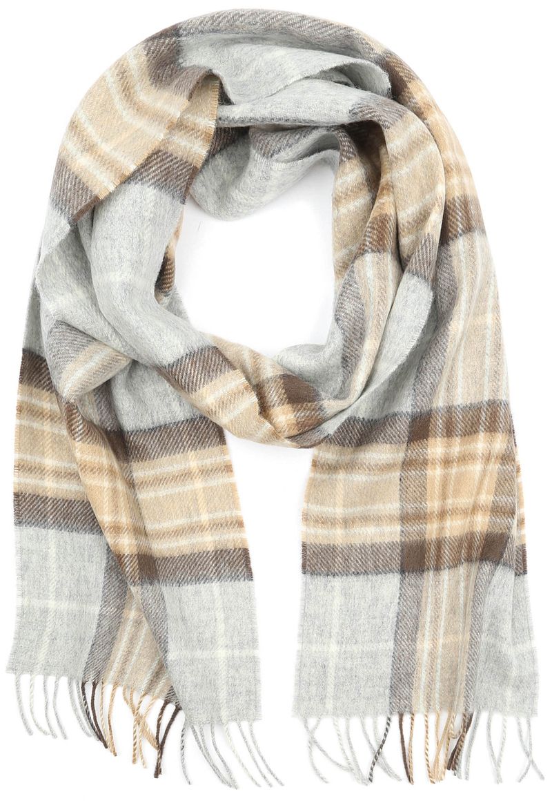 Suitable Sjaal Ruit Merino Wol Beige Grijs -