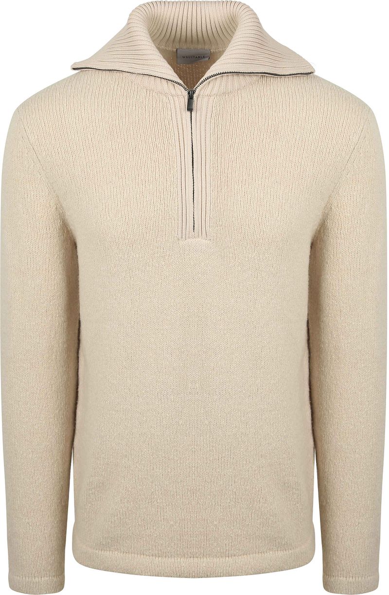 Suitable Deep Zip Pullover Boiled Wool Ecru