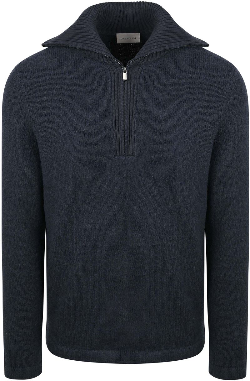 Suitable Deep Zip Pullover Boiled Wool Navy