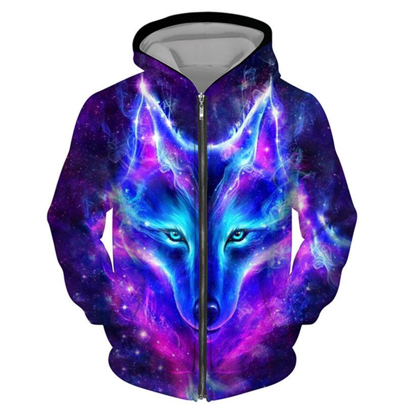 HerSight Lente Herfst 3D Wolf Serie Bedrukt Rits Hoodie Heren Dames Koppels Hoodie Hoodie Jas Casual Mode Jas L
