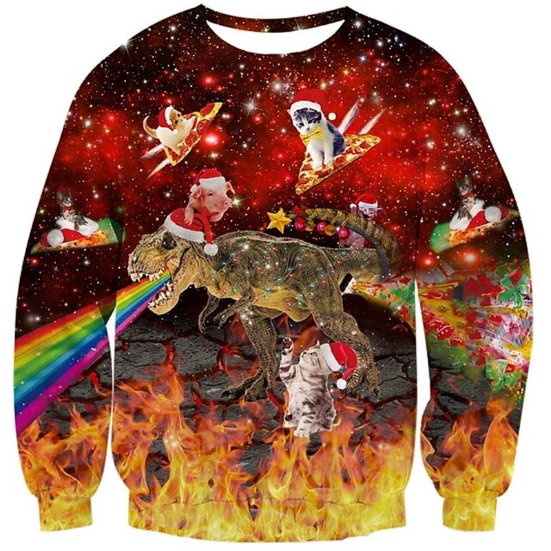 Plus Size FUGUIS 3D Print Grappige Kat Pizza Patroon Sweatshirt Voor Mannen Vrouwen Kerst Hoodie Kleding Mannen Plus Size Sweatshirts Truien Streetwear XL