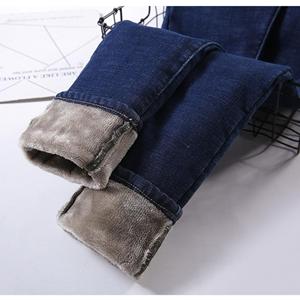 ZUERLE Winter Pluche Verdikte Warme Hoge Taille Jeans Dames Elastische Dunne Veelzijdige Broek 32 blauw