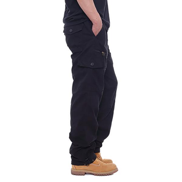 Bestnify apparel Katoenen overalls Casual herenbroeken, elastische taille, grote maat, losse broek met meerdere zakken, bouwplaatsbroeken XL zwart