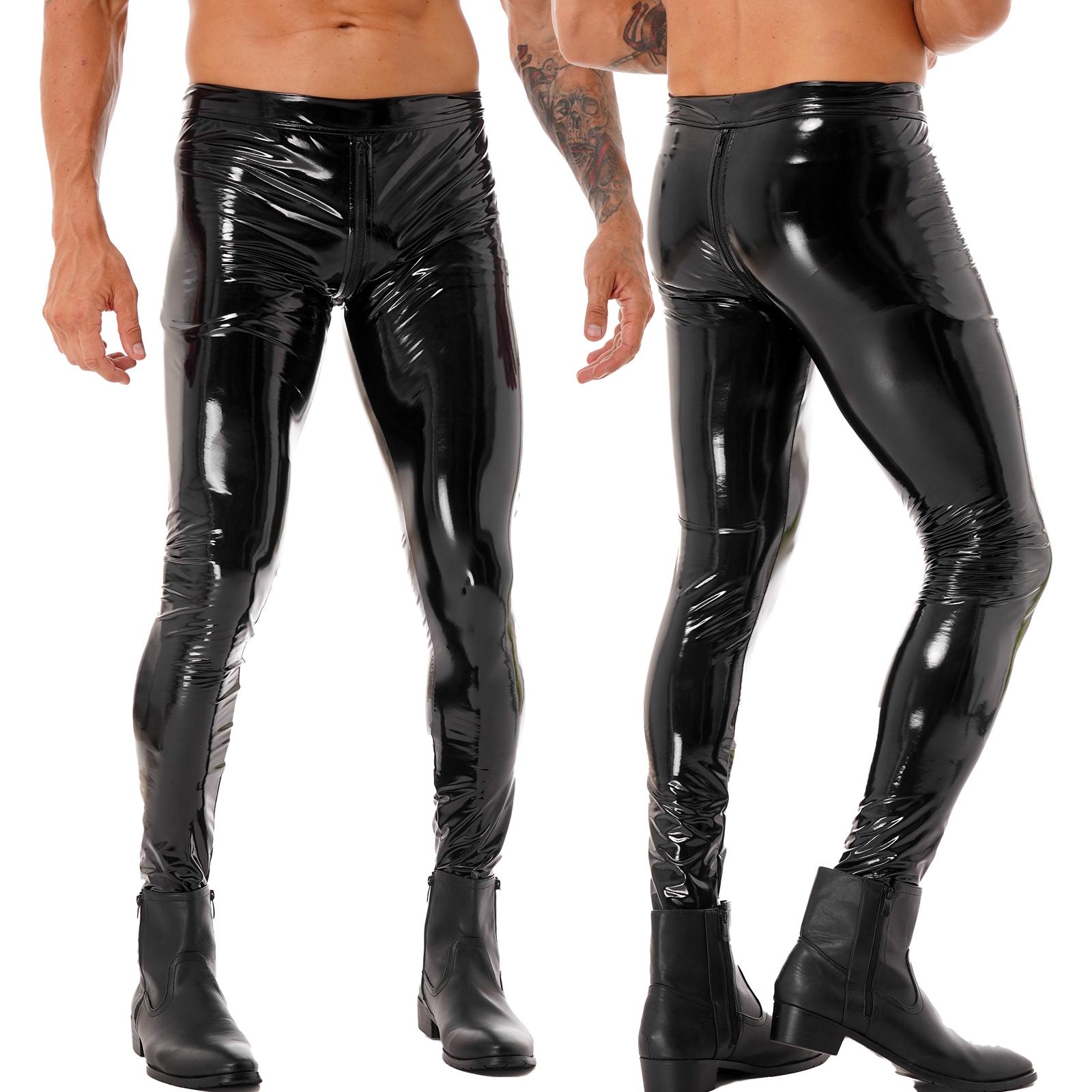 Fldy Herenlegging Wetlook lakleren broek Panty Tweewegrits Kruisbroek Stage Performance XL zwart