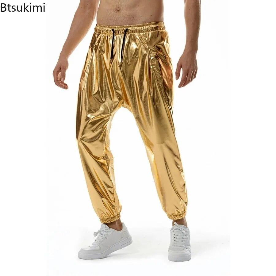Boho berry Heren glanzende metallic jogger joggingbroek hiphop wetlook broek heren club party festival prom streetwear pantalones hombre M goud