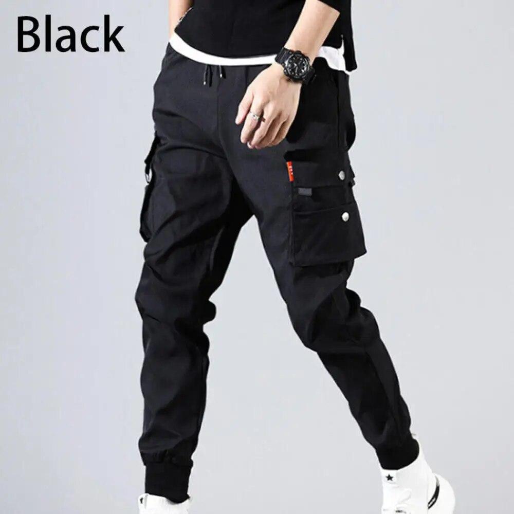 FIVE FIVE Mannen Cargo Broek Multi Pocket Trekkoord Outdoor Man Joggingbroek Mannelijke Hip Hop Joggers Broek Mode Joggingbroek Overalls Casual L zwart