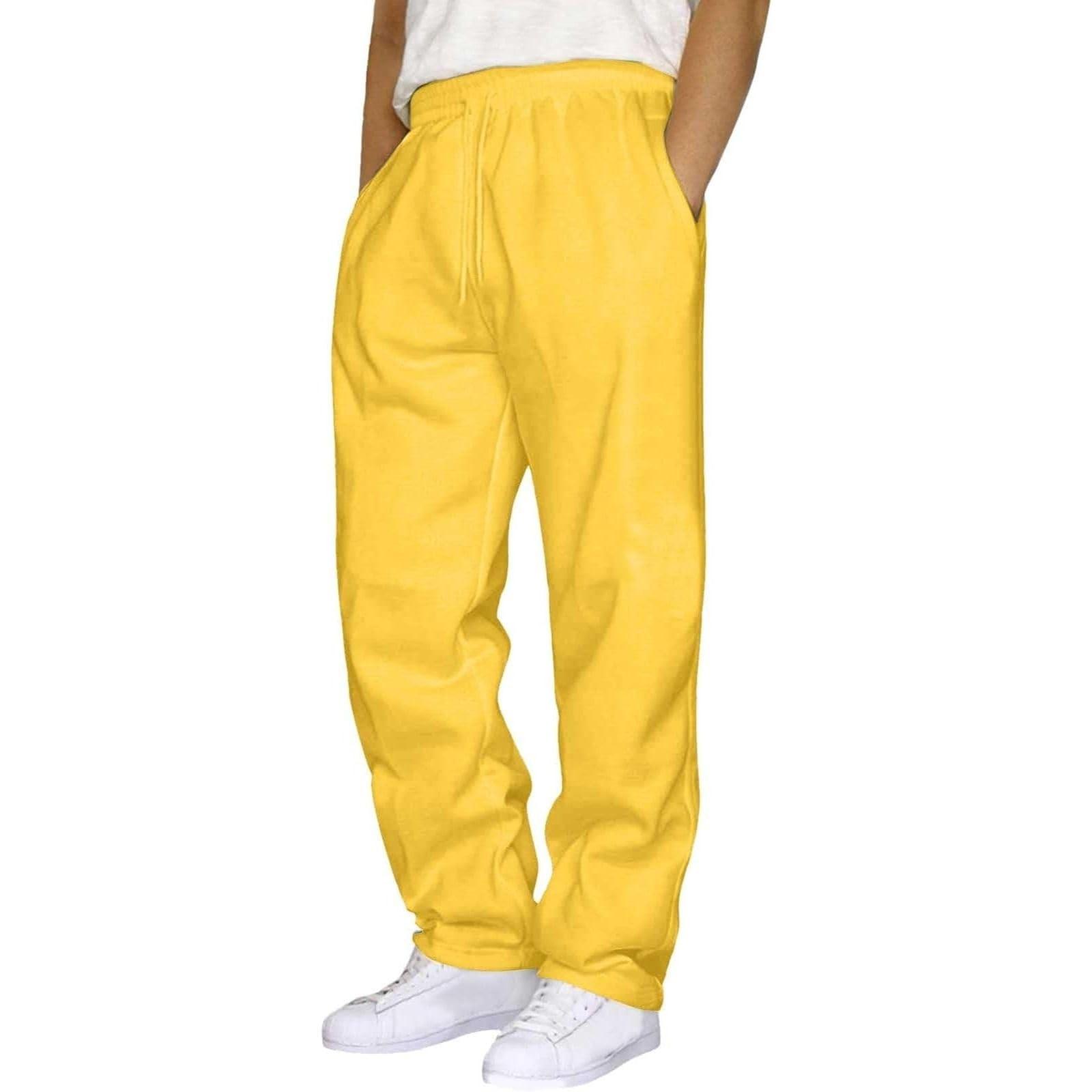 Balala Men's Outdoor Sports Casual Pants Men's Solid Color Loose Sports Pants XXXXXL geel