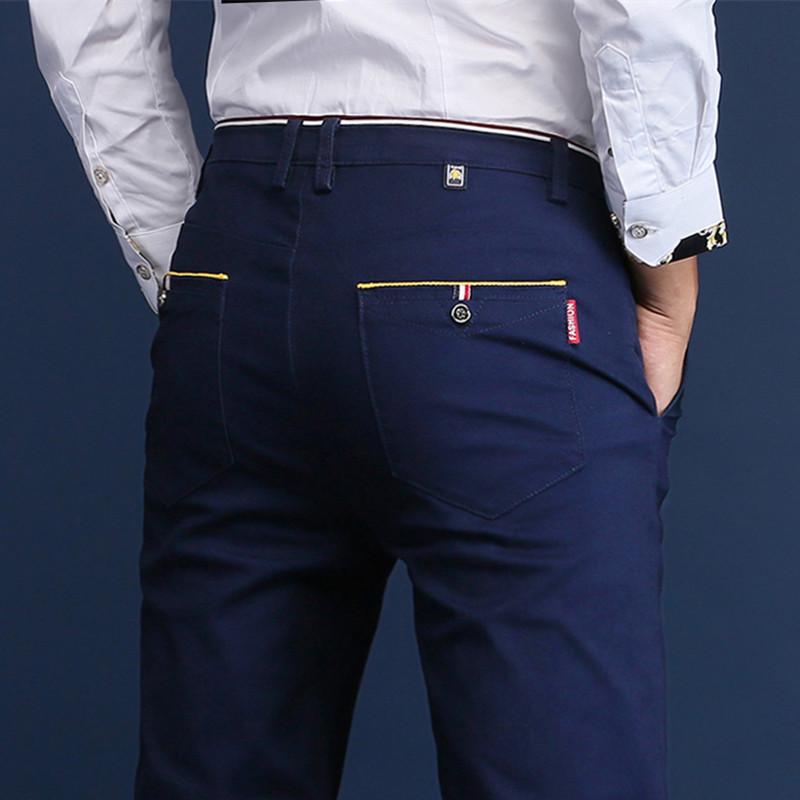 BOMI Nieuwe Heren Elastische Veelzijdige Casual Broek, Heren Zakelijke Slim Fit Rechte Pijp Katoenen Lange Broek 36 saffierblauwe kleur
