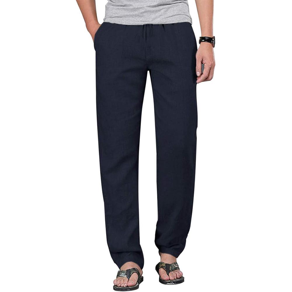 King Billion Heren katoenen linnen trekkoordbroek elastische taille casual joggingbroek yogabroek strandbroek baggy losse heren joggingbroek XXL donkerblauwe kleur