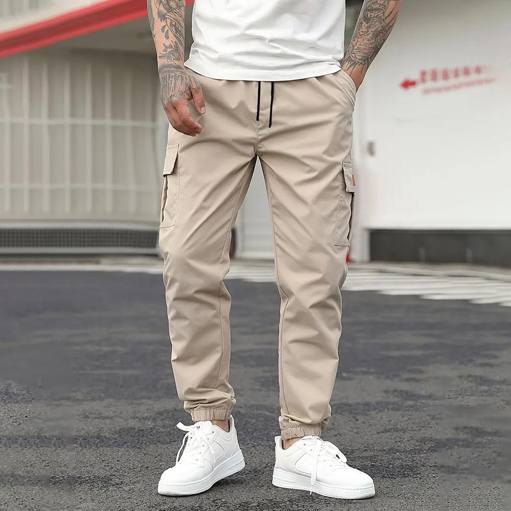 Casual Mans Clothing Casual Mode Broek Heren Effen Kleur Cargobroek L beige