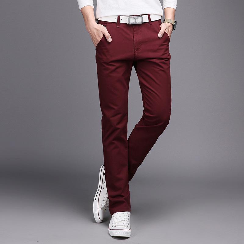 XBHBEAUTY Heren Lente en Herfst Heren Casual Broeken Jeugd Koreaanse Editie Trendy Slim Fit Multi Kleur Puur Katoen Casual Veelzijdige Lange Broek 38 wijnrode kleur
