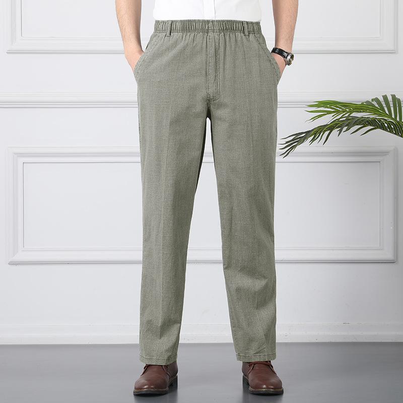 SZWBB-001 Plus Size Herfst Zomer Casual Broek Natuurlijk Katoen Linnen Hoge Taille Grote Maat Vlas Ademend Losse Herenbroek 6XL(100-110kg) groen