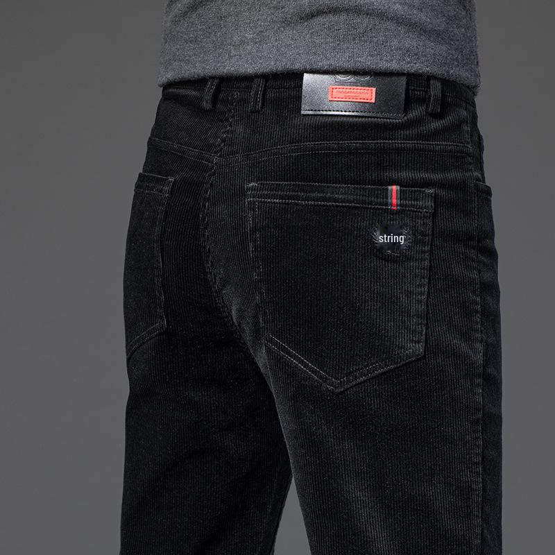 VantaGoods Corduroy Casual Stretchbroek voor heren - Herfst/Winter, Losse, Rechte pasvorm, Veelzijdige broek 30 zwart