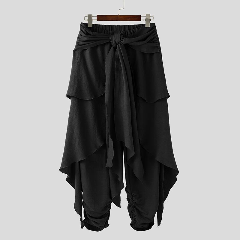 INCERUN Heren Elastische Taille Bandage Lagen Casual Losse Irreguliere Geplooide Harembroek 2XL