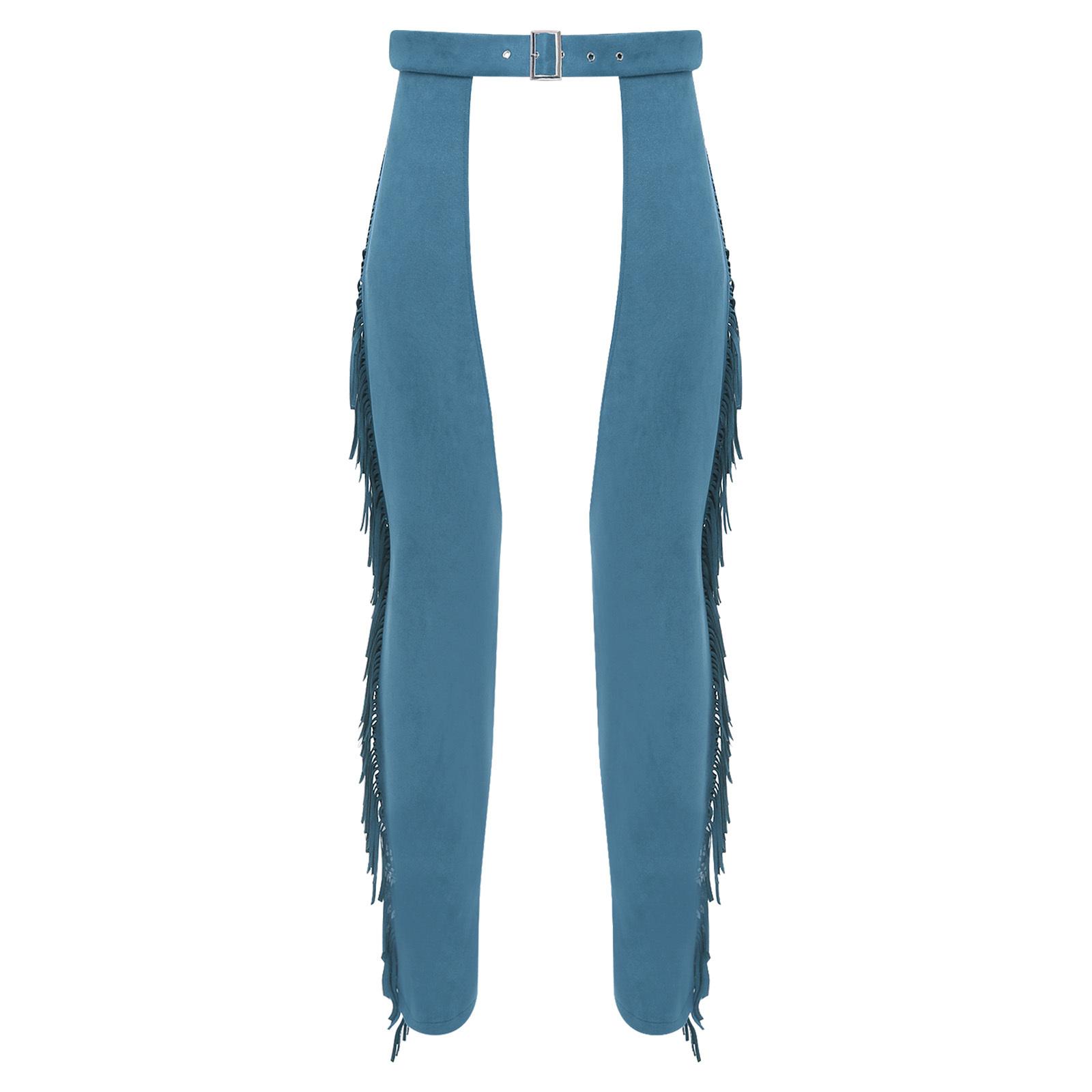 Yunduantong-Adult Heren Western Suède Franje Cowboy Broek met Open Kruis Detail voor Halloween Verkleedfeest Kostuum M marineblauwe kleur