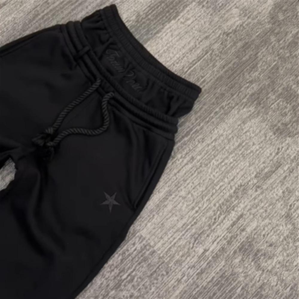 TOP COOL FASHION Y2K Heren Joggers Gothic Trendy Dubbele Taille Unisex Joggingbroek Hip Hop Amerikaanse Stijl Retro High Street Casual Trainingsbroek S zwart