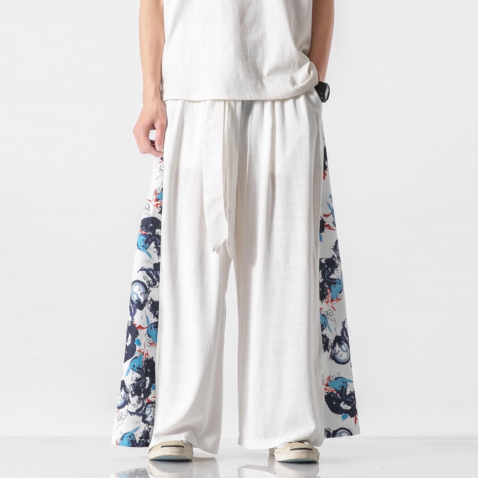 16Double8 2021 Summer Retro Plus Size Men's Zen Cotton Linen Pants - Multi-Color Fashion Print L