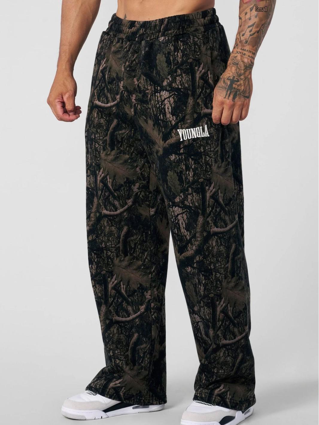 UrbanEdge YOUNGLA Heren Camouflage Wijde Pijpen Casual Broek: Digitale print, trendy en losvallend. Medium